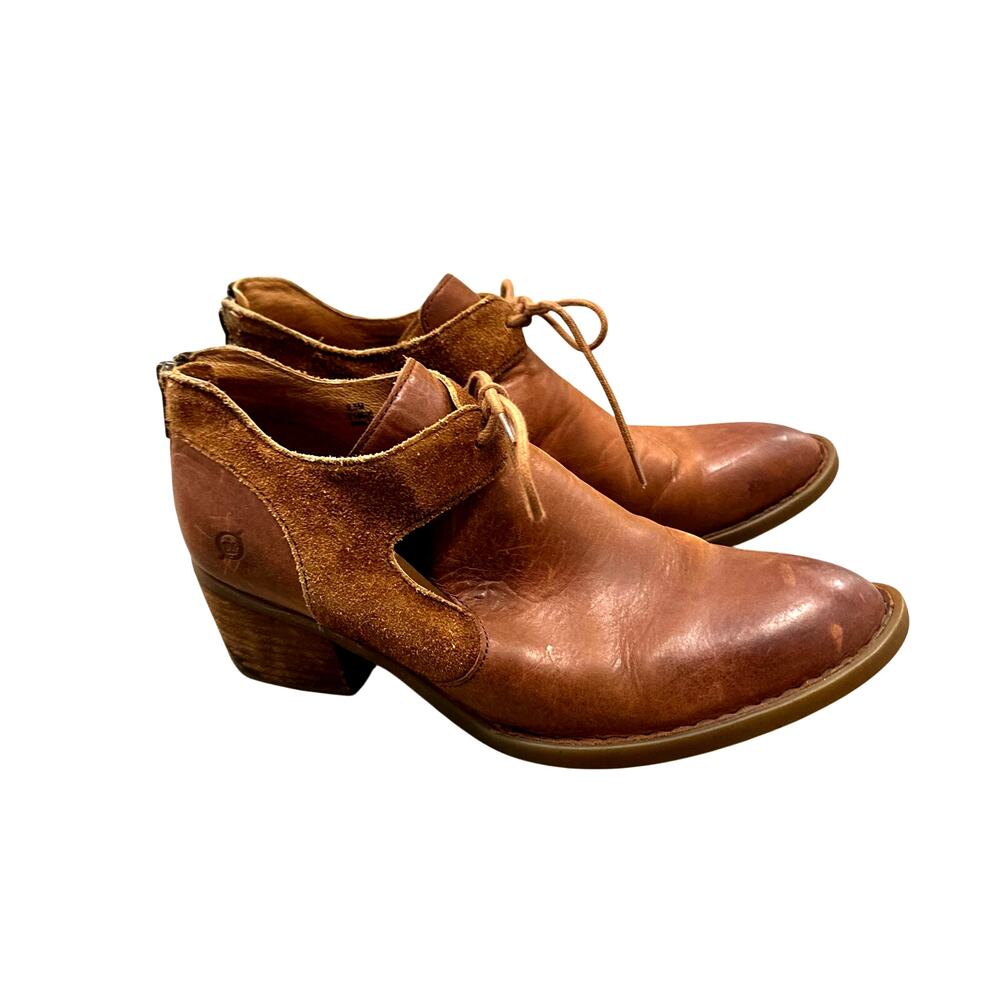Born Brown Leather Suede Cutout Lace Up Back Zip Ankle Booties Boots 9.5M